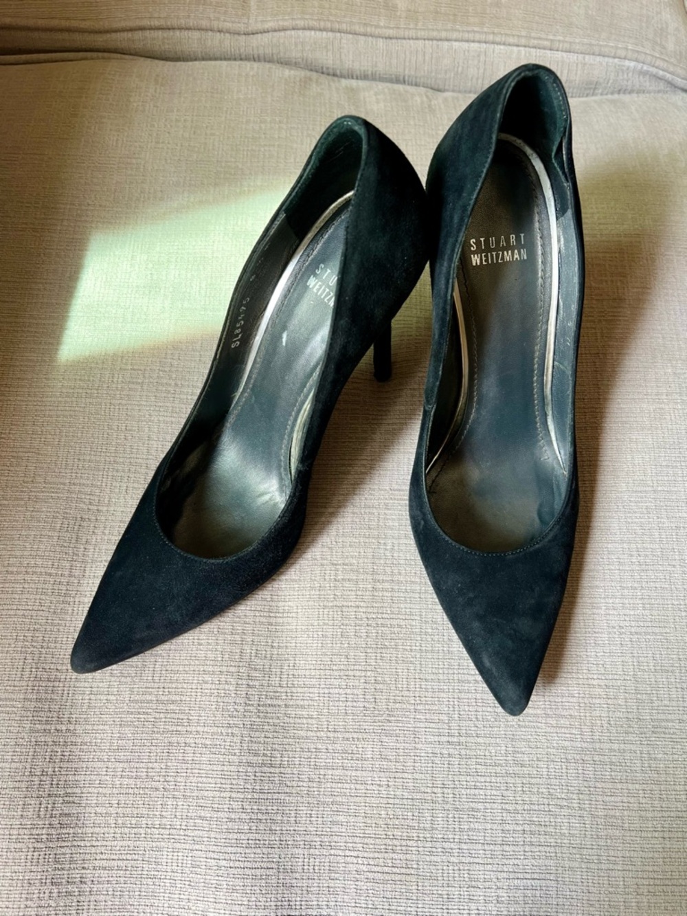 Stuart Weitzman Black Suede Pointed Pumps with 4 inch Heels